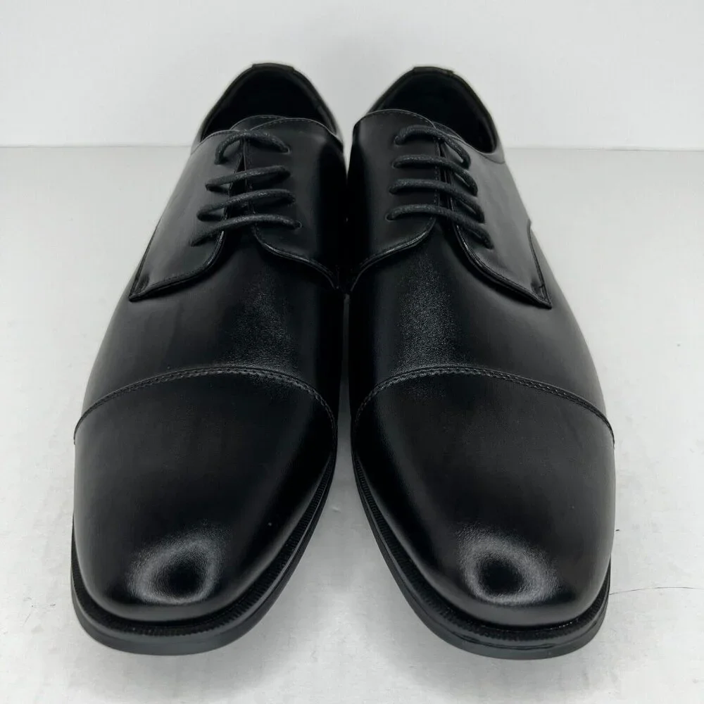 Van Heusen Mens TRKW Black Oxford Leather Almond Toe Size 10.5W Dress Shoes